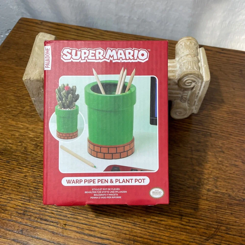 Paladone Super Mario Warp Pipe Pen Pot Plant Planter Desk Organizer Ceramic CIB